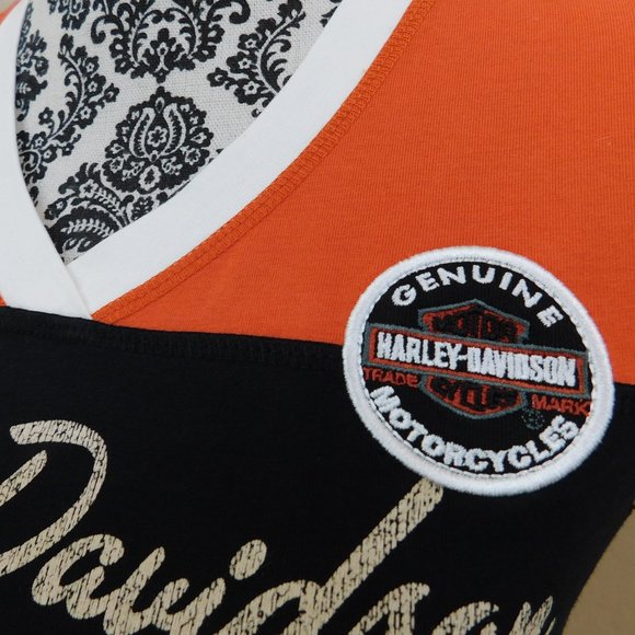 Harley Davidson logo V neck ringer Sturgis T shirt - Picture 3 of 16